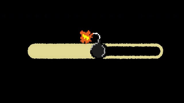 Pixel Art Progress Bar with Lit Bomb and Burning Fuse
