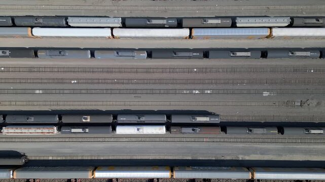 Top Down Freight Train Switch Yard Wilmington Caifornia Drone Aerial View