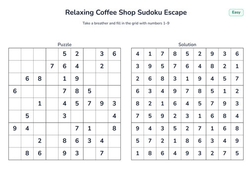 Relaxing Coffee Shop Sudoku Escape