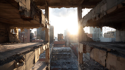Fototapeta premium Damaged concrete building structure