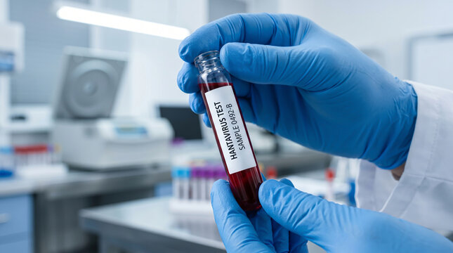Examining the density of concentrated red biological fluid within a sanitized glass cylinder held by textured blue protective barriers in a clinical lab.