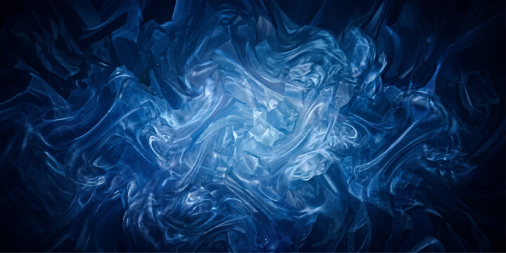 Abstract blue smoke swirl with ethereal light, creating a mysterious and dynamic visual effect, perfect for digital art backgrounds.