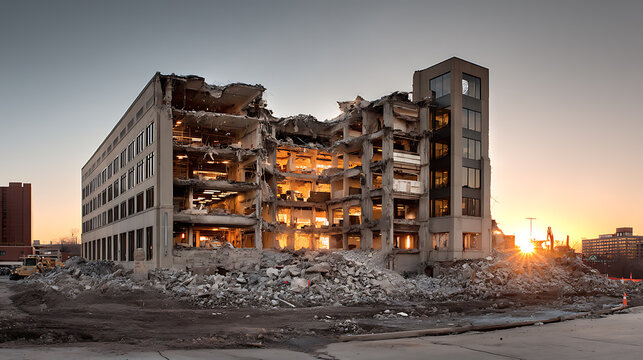 A panoramic view of the building demolition site in the city, empty space