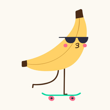 Cool banana character riding skateboard for kids summer streetwear prints and trendy stickers