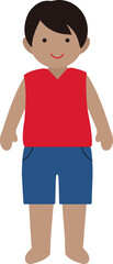 Fototapeta premium Cute Happy Boy wearing sleeveless clothes and shorts Clip art. Summer Boy Vector Illustration. Transparent background. 