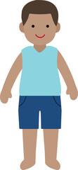 Fototapeta premium Cute Happy Boy wearing sleeveless clothes and shorts Clip art. Summer Boy Vector Illustration. Transparent background. 