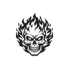Fototapeta premium Stylized black and white flaming skull illustration.