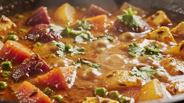 Delicious Indian Aloo Matar Curry Closeup Shot.