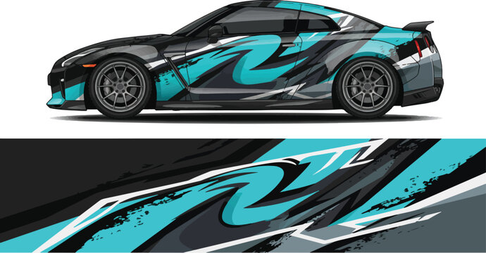 Black sports car with blue decals 1.