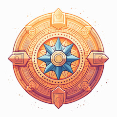 Fototapeta premium Ornate Circular Emblem with Blue Starburst Center