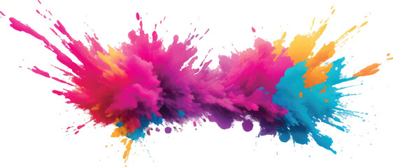 Fototapeta premium Dynamic horizontal pink and blue holi powder splash with white background modern art graphic element explosion colorful festival abstract celebration creative exciting energetic movement