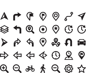 Fototapeta premium Modern Navigation Icon Set Black White Vector