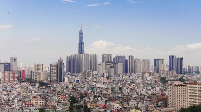 Aerial view of Landmark 81 and Ho Chi Minh City Skyline Vietnam