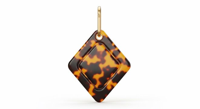 Stylish Tortoiseshell Diamond-Shaped Charm with Gold Clasp.