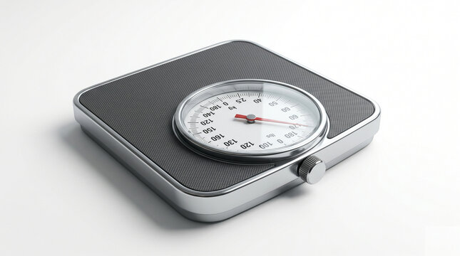 Classic analog weighing scale isolated on a white background representing fitness goals, weight management, personal health monitoring, and wellness tracking. This clean healthcare concept is useful f