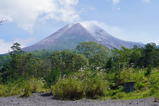 Mount Merapi volcano peak with landscape