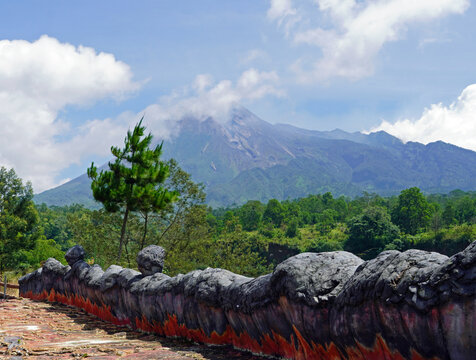 Mount Merapi volcano peak with landscape