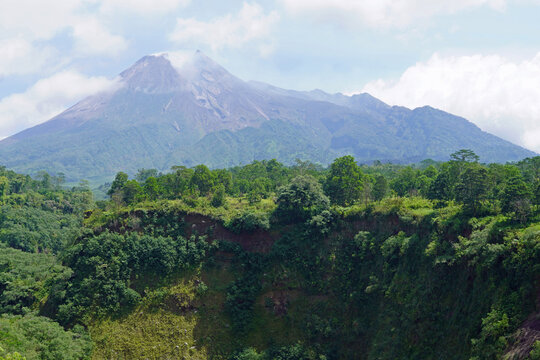 Mount Merapi volcano peak with landscape
