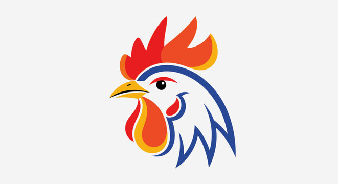 Rooster Head Icon - Colorful Stylized Chicken Logo