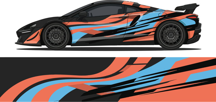 Sports Car with Orange Blue Design.