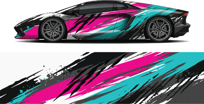 Sports Car with Pink and Blue.