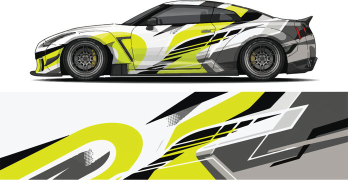 Yellow and black racing car design.