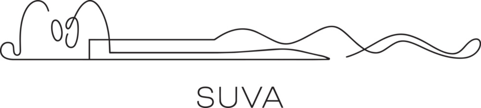 Abstract line art illustration with wavy elements and text suva in minimal style, creative modern design and black and white in outline style