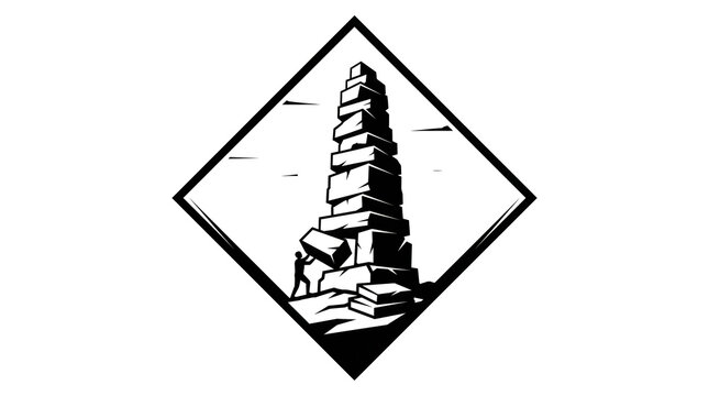 Conceptual Illustration of a Man Destabilizing a Stone Tower