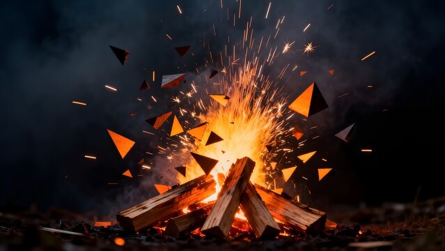 Campfire with Sparks and Wood