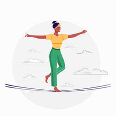 Fototapeta premium Woman Balancing on Tightrope with Arms Outstretched