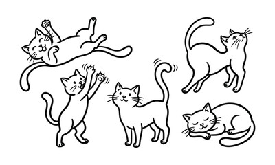 Fototapeta premium Silhouette of five cats in various playful poses