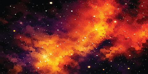 Fiery Red and Orange Cosmic Nebula Background with Bright Galaxy Dust and Dramatic Space Texture © mahabubmorshed