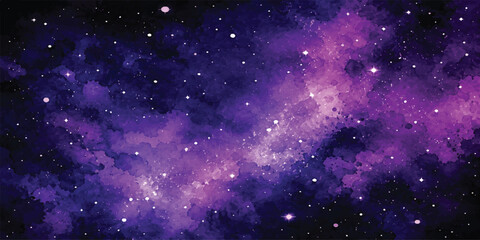 Purple Galaxy Space Background with Glowing Nebula Clouds and Sparkling Stars in Deep Universe © mahabubmorshed