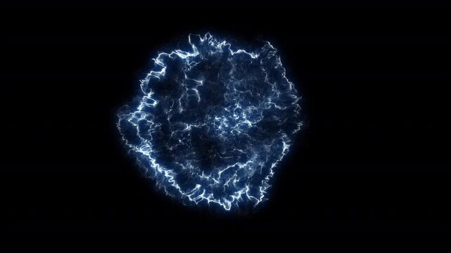 Blue energy particle magic-style fire, electricity, and shockwave.Explosion effects on a transparent background. Glowing shockwave particles. Alpha channel. Overlay template.