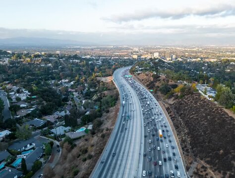 The 405 Approaching Sunset Time-lapse Aerial View