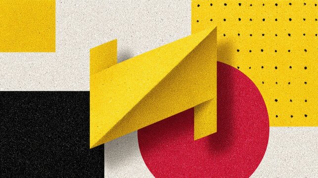 Abstract geometric shapes with bold colors and textures featuring yellow, black, red, and white forms for creative projects and modern designs