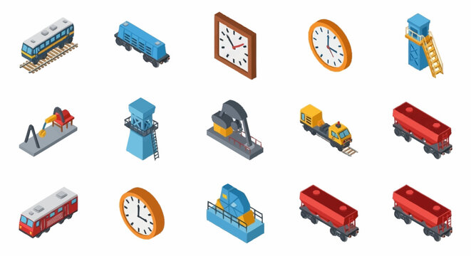 A collection of various industrial and transportation icons.