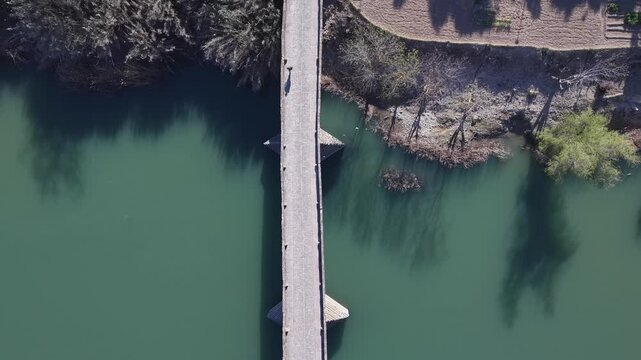 4K 60P Drone Top Down Shot of Queen&rsquo;s Bridge in Puente la Reina on Camino Frances