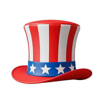 Uncle sam hat with red and blue star pattern isolated on a transparent background