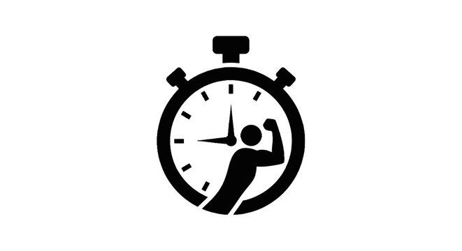 Stopwatch with flexing man icon.