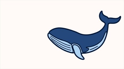 Naklejka premium Blue Whale Single Line Art Vector Illustration – Minimalist Marine Animal Outline Drawing for Ocean Conservation, Kids Design and Nautical Branding