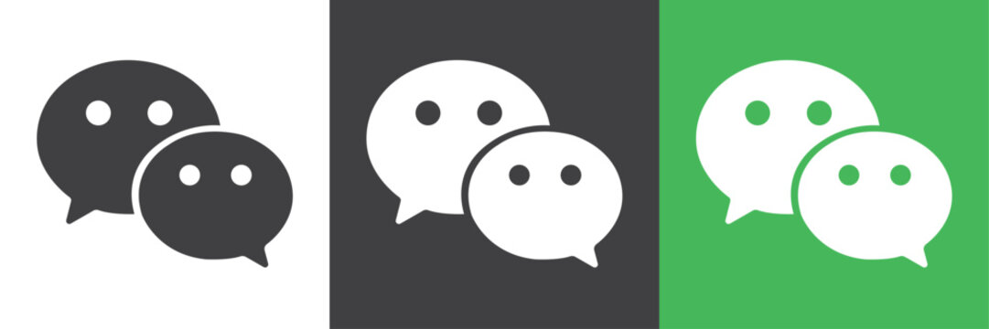 WeChat Logo Icon Set with Transparent, Black, and Green Backgrounds, Editorial Use Only