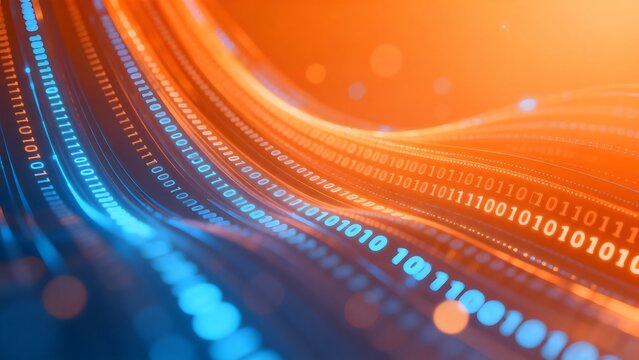 Binary code flowing in digital wave