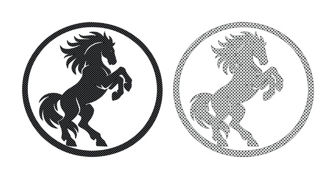 Dynamic black horse silhouette vector logo, rearing stallion emblem, powerful equestrian brand identity, versatile animal icon for sports and luxury designs