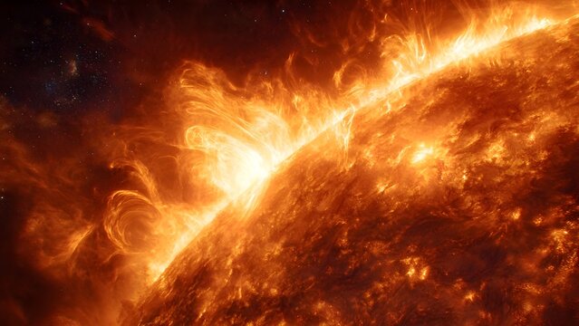 Solar Flare Erupting from the Sun Surface in Deep Space