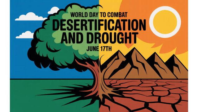 Global warming impact split environment desert vs green ecosystem tree divider climate change awareness vector scene