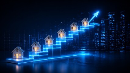 Naklejka premium Conceptual Illustration of Real Estate Growth and Investment Strategies in a Digitally Enhanced Urban Environment