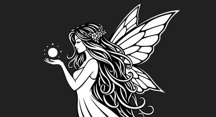 Fototapeta premium Elegant illustration of a fairy with flowing hair and glowing orb