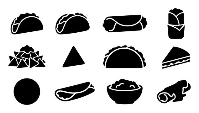 Mexican Food and Street Food Silhouette Icon Set