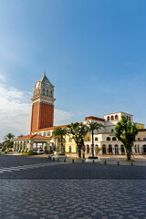 Fototapeta premium Phu Quoc, Vietnam – January 03, 2026: Iconic Clock Tower at Sunset Town, Phu Quoc Island at Morning